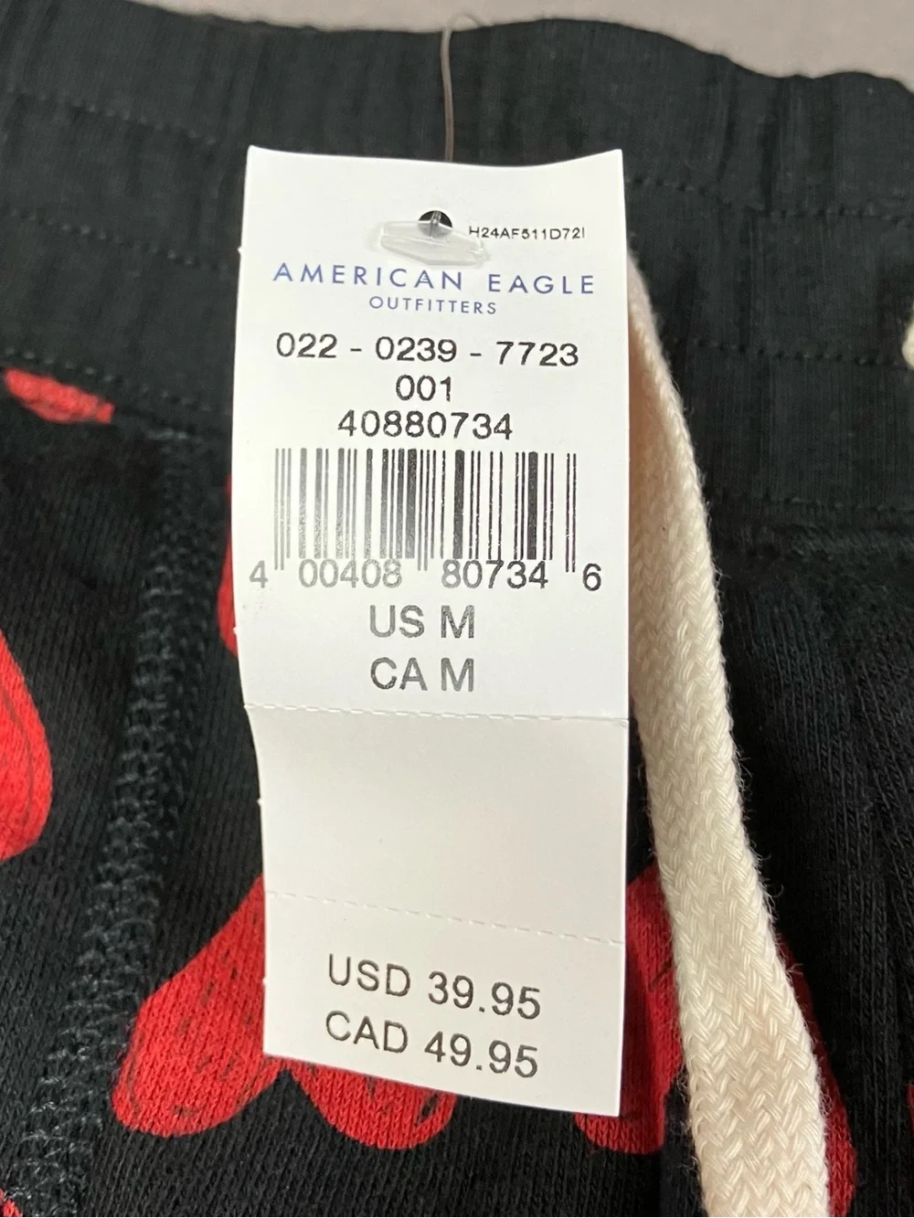 American Eagle Men’s Size M AE Lounge Sweatpant Joggers Hearts Red Black NWT!